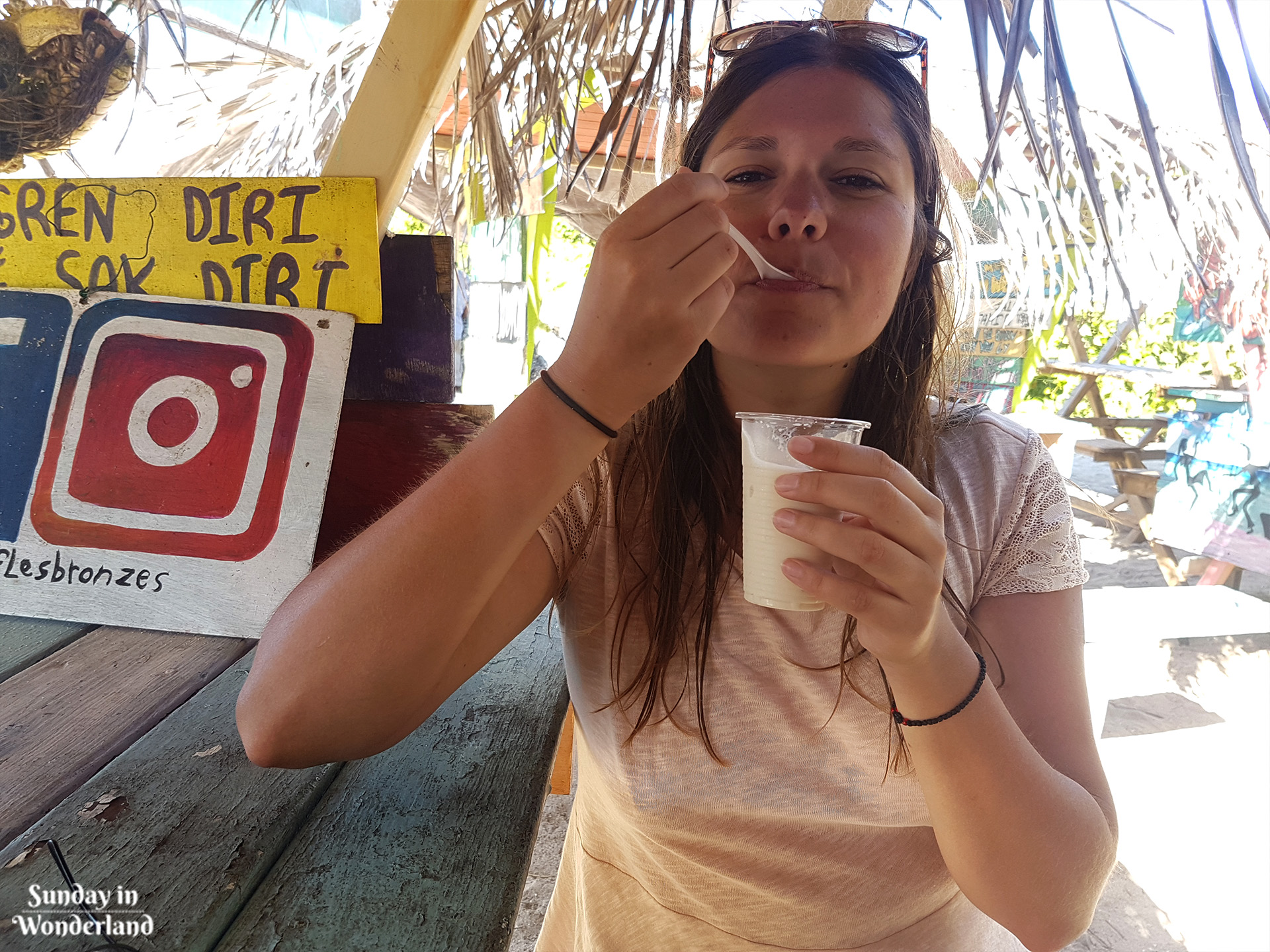 Eating coco sorbet on Guadeloupe - Sunday in Wonderland Blog