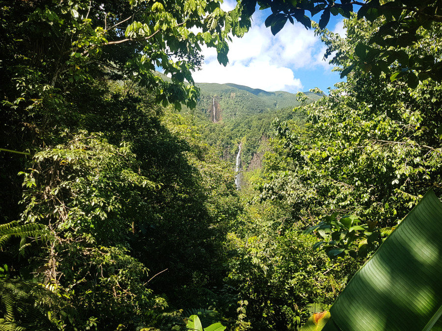 Carbet Falls in Guadeloupe seen from the distance