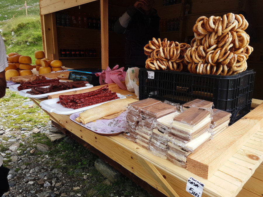 Delicious local Romanian food the mountain sale stand
