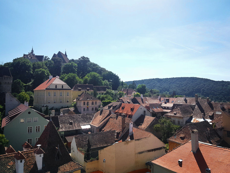 The panorama city view from the Clock Tower in Sighisoara