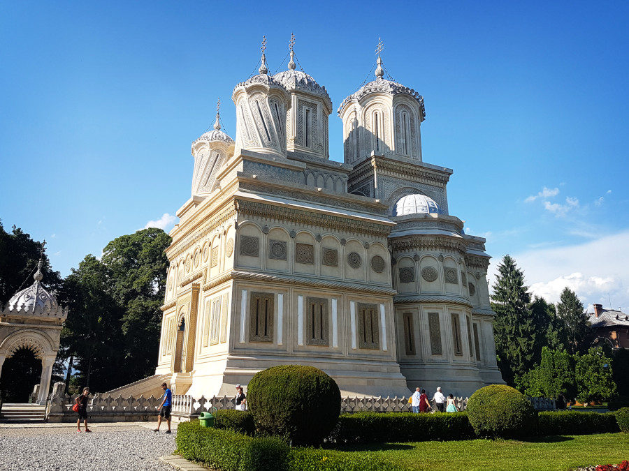 The white building of Argeș Monastery in Romania