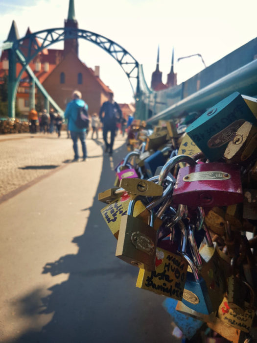 Lovers' padlocks on the Tumski Bridge in Wrocław