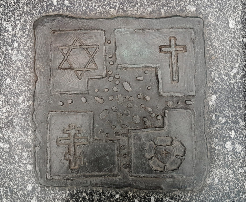 The plate representing the Quarter of Four Faiths in Wrocław