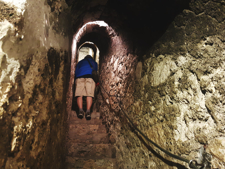 The stone secret staircase in Bran Castle