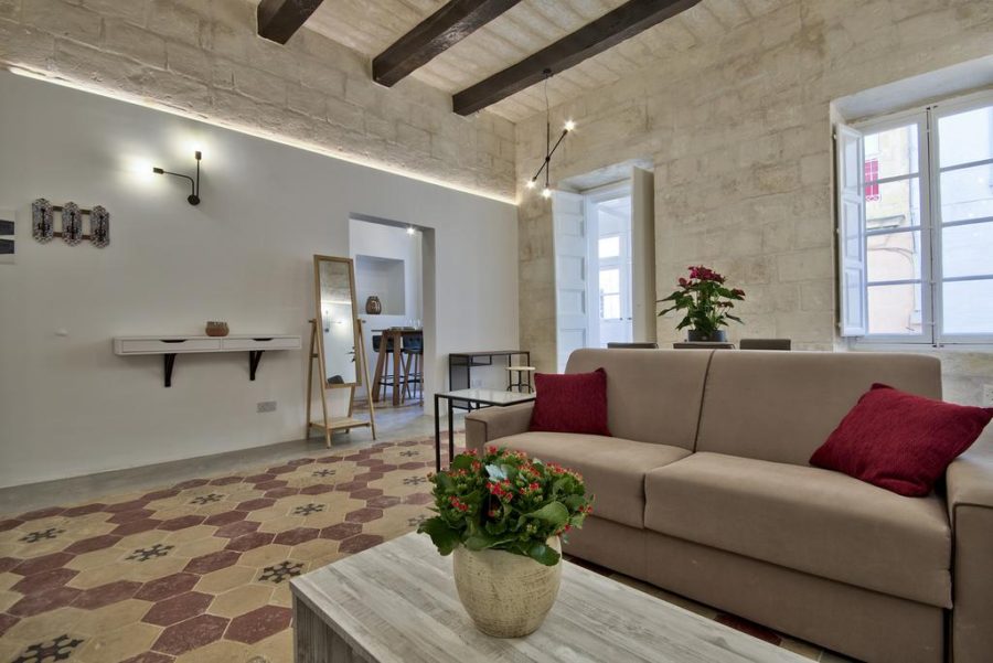 Apartments in Valletta - the living rooms with a sofa