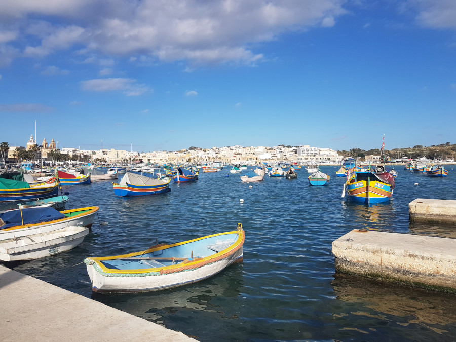 The colorful boats in the port of Marsaxlokk