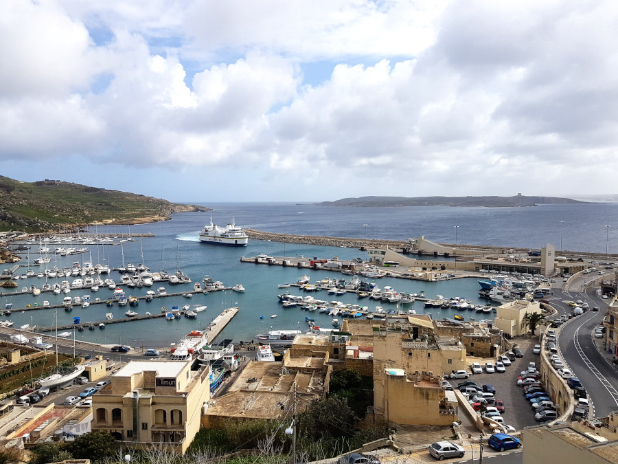 The panoramic view of marina and ferry terminal in Gozo, Malta