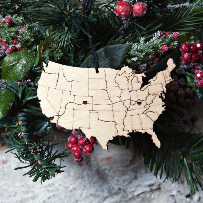 Wooden map - travel christmas ornaments