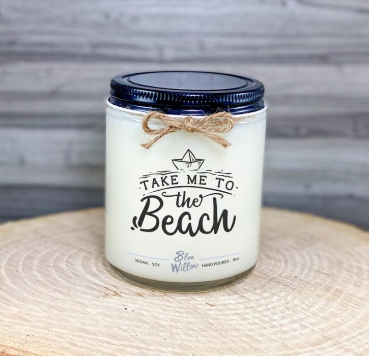 Take me to the beach short quote candle