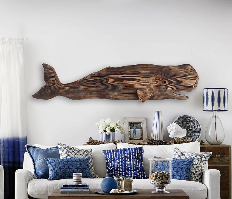 Wooden whale home decor