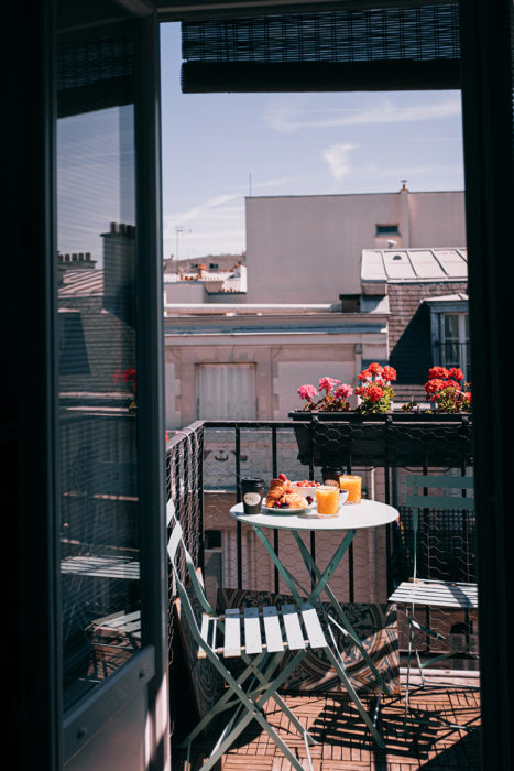 Paris balcony breakfast - accommodation French gifts card as great gifts from France